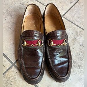 Gucci Vintage 1970s Mens Heeled Loafers Cognac Brown